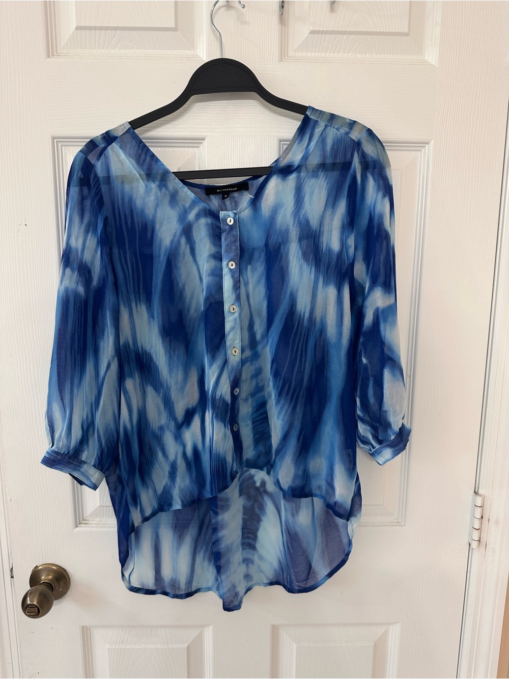 Olivaceous Blue Tie-Dye Button Front Blouse